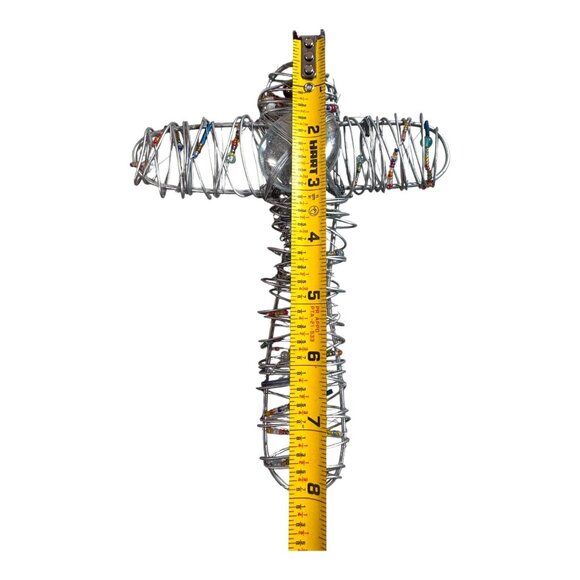 VintageHandcrafted Metal Wire & Beaded Cross Wrapped Glass Centerpiece Beads - Picture 4 of 5